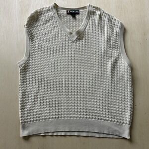 Divots Sweater Vest Mens XL White V Neck Peruvian Pima Cotton Waffle Knit Golf